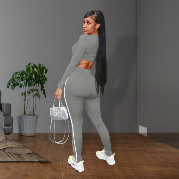 Solid color fashion casual sports two-piece set