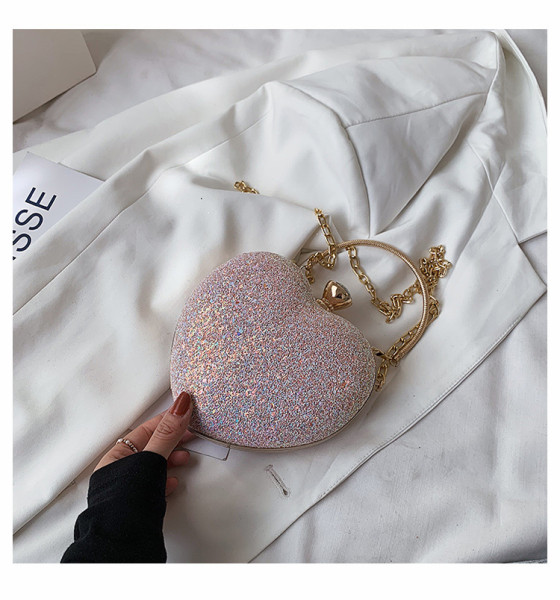 Sequin heart-shaped bag cute girl versatile portable messenger dinner bag