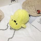 Oblique span plush bag, single shoulder zero purse, funny chicken bag, fluffy bag chain