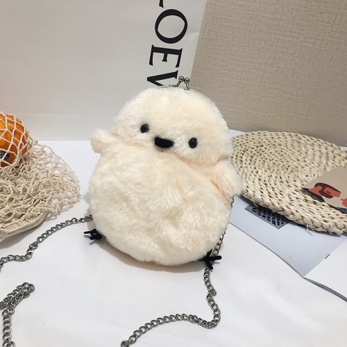 Oblique span plush bag, single shoulder zero purse, funny chicken bag, fluffy bag chain
