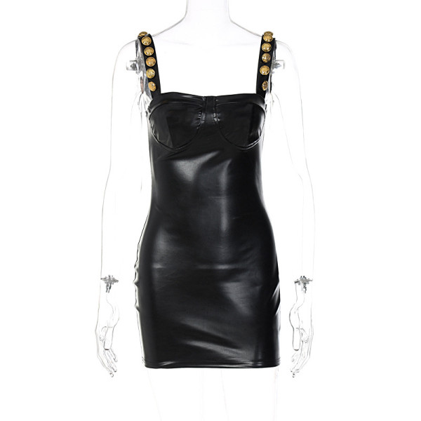 Slot-neck sexy low-cut suspender backless dress