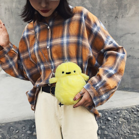 Oblique span plush bag, single shoulder zero purse, funny chicken bag, fluffy bag chain