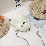 Oblique span plush bag, single shoulder zero purse, funny chicken bag, fluffy bag chain