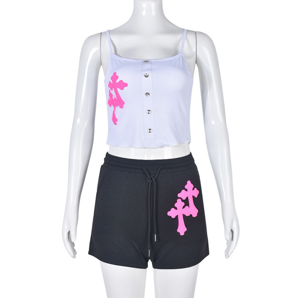 Women's sexy slimming navel exposed printed sling suit