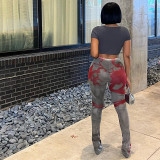 Fashionable contrast buttock slightly flared casual pants