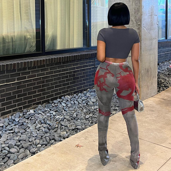 Fashionable contrast buttock slightly flared casual pants