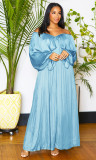 Chiffon solid color temperament off-shoulder elegant long dress fashion sexy loose dress