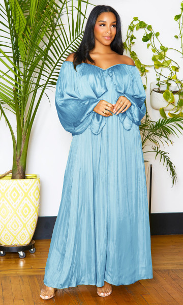 Chiffon solid color temperament off-shoulder elegant long dress fashion sexy loose dress