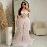 Women's solid color sleeveless chest wrapped gauze long dress