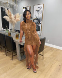 Women's lace sleeveless see-through long skirt with ruffle and floor dress