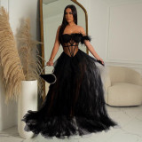 Women's solid color sleeveless chest wrapped gauze long dress