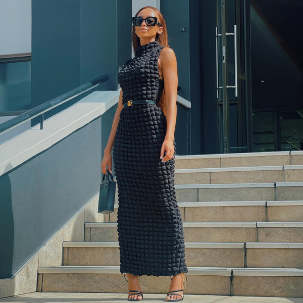 Sleeveless hollow bubble long dress