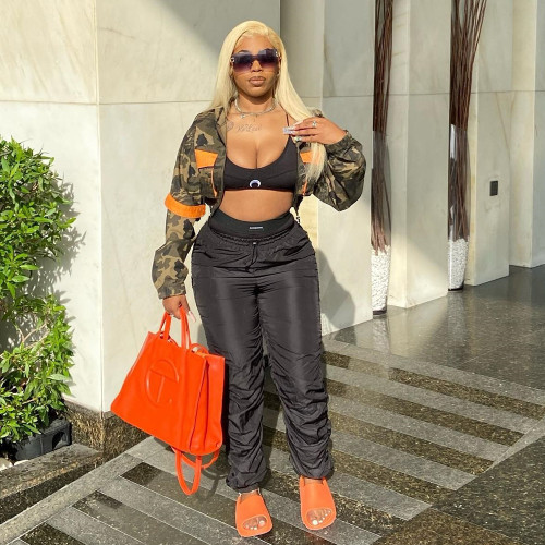 Camo pocket cardigan outdoor washing long-sleeved short coat