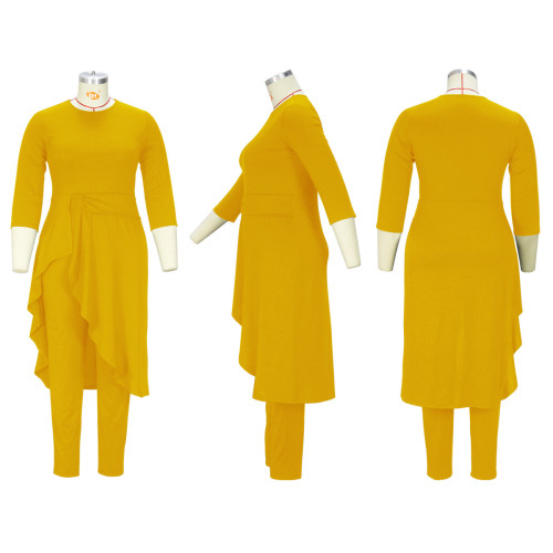 Irregular auricular hem waist large size dress pants suit