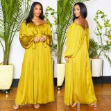 Chiffon solid color temperament off-shoulder elegant long dress fashion sexy loose dress