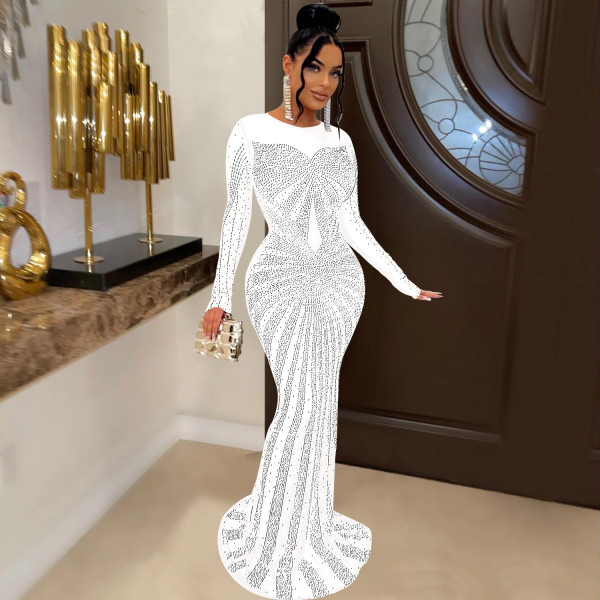 Women's pure color gauze perspective ironing long sleeve dress