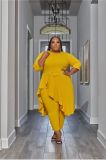 Irregular auricular hem waist large size dress pants suit