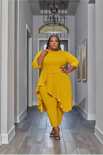 Irregular auricular hem waist large size dress pants suit