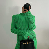 Fashion casual solid color slim high waist striped trousers