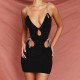 Fashion solid color hollowed-out suspender, backless, slim-fitting, buttock cover-up dress, short skirt