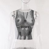 Sexy body print, color contrast, versatile back, small design sense, short hot girls' navel top