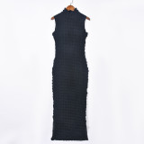Sleeveless hollow bubble long dress