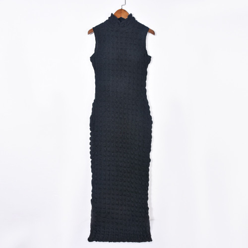 Sleeveless hollow bubble long dress
