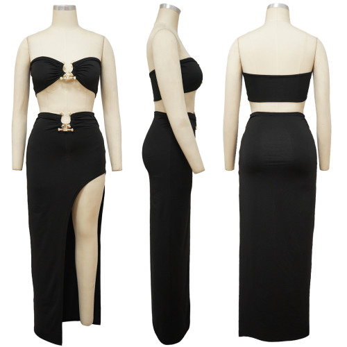 Chest wrapped sexy irregular skirt suit