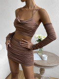 Two pieces of sexy hanging neck cut-out hip skirt suit