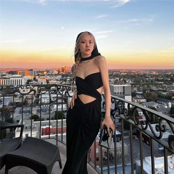 Women's fashion cut-out sexy open navel hooded slim-fitting buttock bottom dress