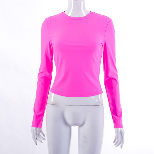 Solid casual long-sleeved slim T-shirt top