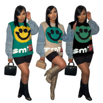 Denim stitching women's knitting sweater Denim stitching women's knitting sweater