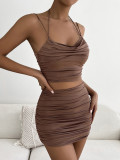Two pieces of sexy hanging neck cut-out hip skirt suit