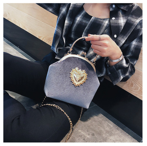 Gold velvet shell type small square bag metal love iron clip single-shoulder diagonal cross women's bag