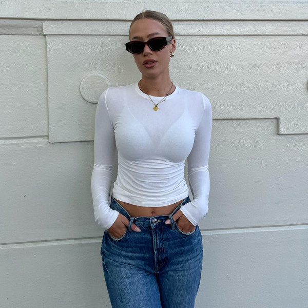 Solid casual long-sleeved slim T-shirt top