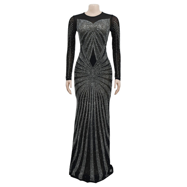 Women's pure color gauze perspective ironing long sleeve dress