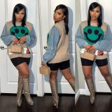 Denim stitching women's knitting sweater