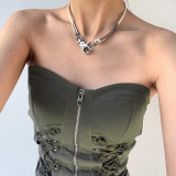 Women's solid color strapping zipper slimming waist work style bra