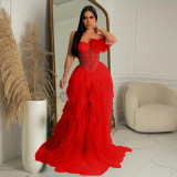 Women's solid color sleeveless chest wrapped gauze long dress