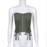 Women's solid color strapping zipper slimming waist work style bra