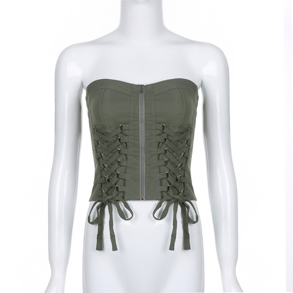 Women's solid color strapping zipper slimming waist work style bra