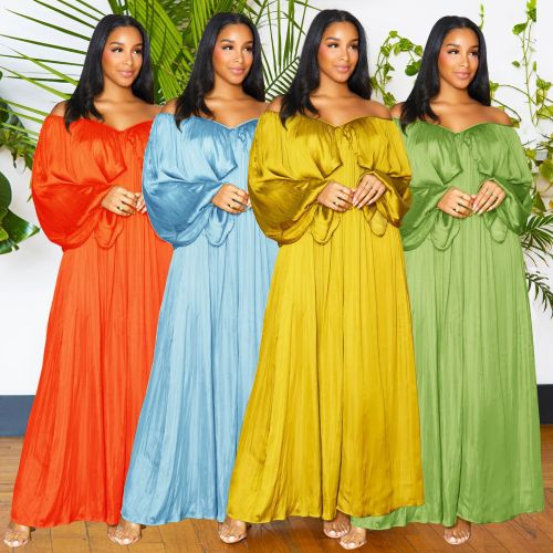 Chiffon solid color temperament off-shoulder elegant long dress fashion sexy loose dress