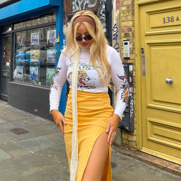 Printed casual long-sleeved slim T-shirt top