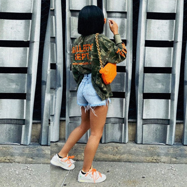 Camouflage glue sexy hollowed-out long-sleeved top for women