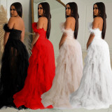 Women's solid color sleeveless chest wrapped gauze long dress