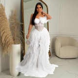 Women's solid color sleeveless chest wrapped gauze long dress