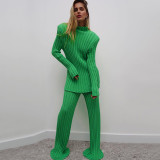 Fashion casual solid color slim high waist striped trousers