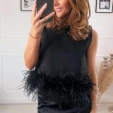 Back zip round neck solid color sleeveless patchwork feather tank top T-shirt