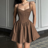 Fishbone waist shows thin sling dress