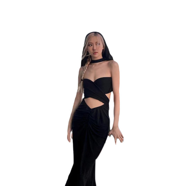 Women's fashion cut-out sexy open navel hooded slim-fitting buttock bottom dress